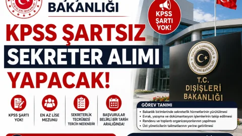 Dışişleri Bakanlığı KPSS Şartsız Sekreter Alımı Yapacak!
